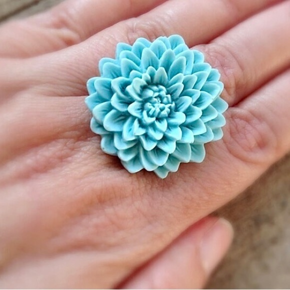 LOT OF 4 Light Blue Flower Rings Bundle - Adjustable - Picture 5 of 8